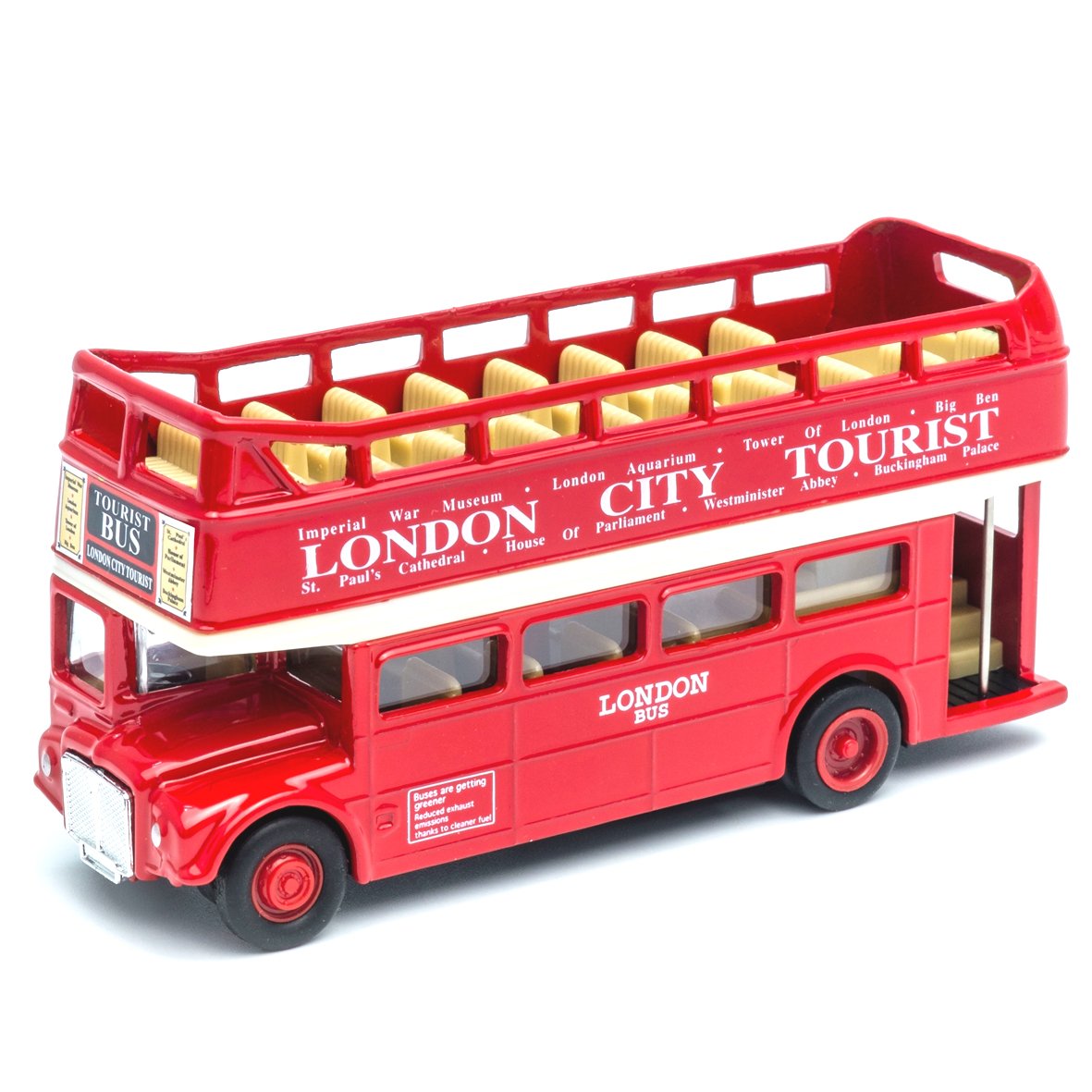 PETERKIN | Open Top London Bus Toy Vehicle | 5" Red London Tourist Bus with Pull Back & Go action | Diecast Vehicles | Ages 3+
