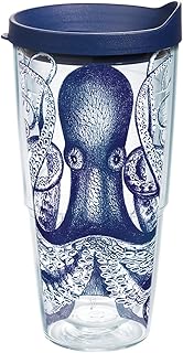 Vaso Tervis Octopus con envoltura y tapa azul marino, 24 oz, transparente