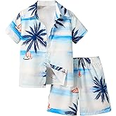 xueteox 2 PCS Hawaiian Shirts for Boys, Short Button Down Shirt and Shorts Summer Beach Outfits for kids