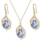 EVEVIC Austrian Crystals Teardrop Hollow Twisted Pendant Necklace Earrings for Women 14K Gold Plated Halo Drop Dangle Earrings Hypoallergenic Jewelry Set