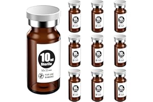 Ks-Tek Sterile Empty Vials with Self Healing Injection Port,with Flip Off Aluminum Cap,Sterile Package (10ml Amber,10)