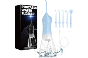 SEAPEOA Water Dental Flosser Teeth Pick: Portable Cordless Oral Irrigator 320ML Rechargeable Travel Irrigation Cleaner with 5 Flossing Tips, IPX7 Waterproof Electric Flossing Machine for Teeth Cleaning
