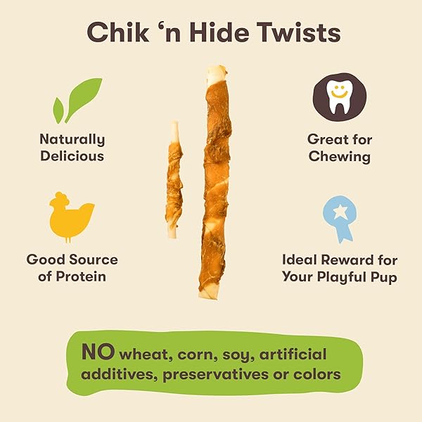 PET ‘N SHAPE CHIK ‘N HIDE TWISTS – CHICKEN WRAPPED RAWHIDE NATURAL DOG TREATS, SMALL, 16 OZ