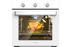 24" Gas Wall Oven, ETL Certified ThermoMate 2.12 Cu.ft. Natural Gas Oven with 5 Cooking Functions and Rotisserie, Built-in Wall Oven with Mechanical Knobs Control, White