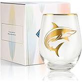 Onebttl Shark Gifts for Men Women, 18oz Stemless Wine Glasses with Shark Pattern, Perfect for Women, Men for Birthday, Christmas