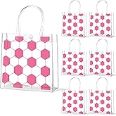 24Pcs Pink Soccer Clear PVC Gift Bags with Handles Bulk Sport Theme Goodie Treat Candy Bags Team Present Wrap Tote handbags for Boys Girls Birthday Party Favor Baby Shower Decorations Supplies