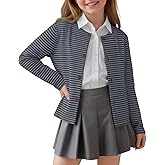 LessonZoo Girls Striped Cardigan Kids Long Sleeve Crewneck Cardigan Sweater Button Down Fleece School Uniform Outerwear