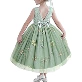 DeeFant Flower Girl Dress for Wedding Toddler Tulle Embroidered Lace V-Back Formal Birthday Party Dresses 2-7T