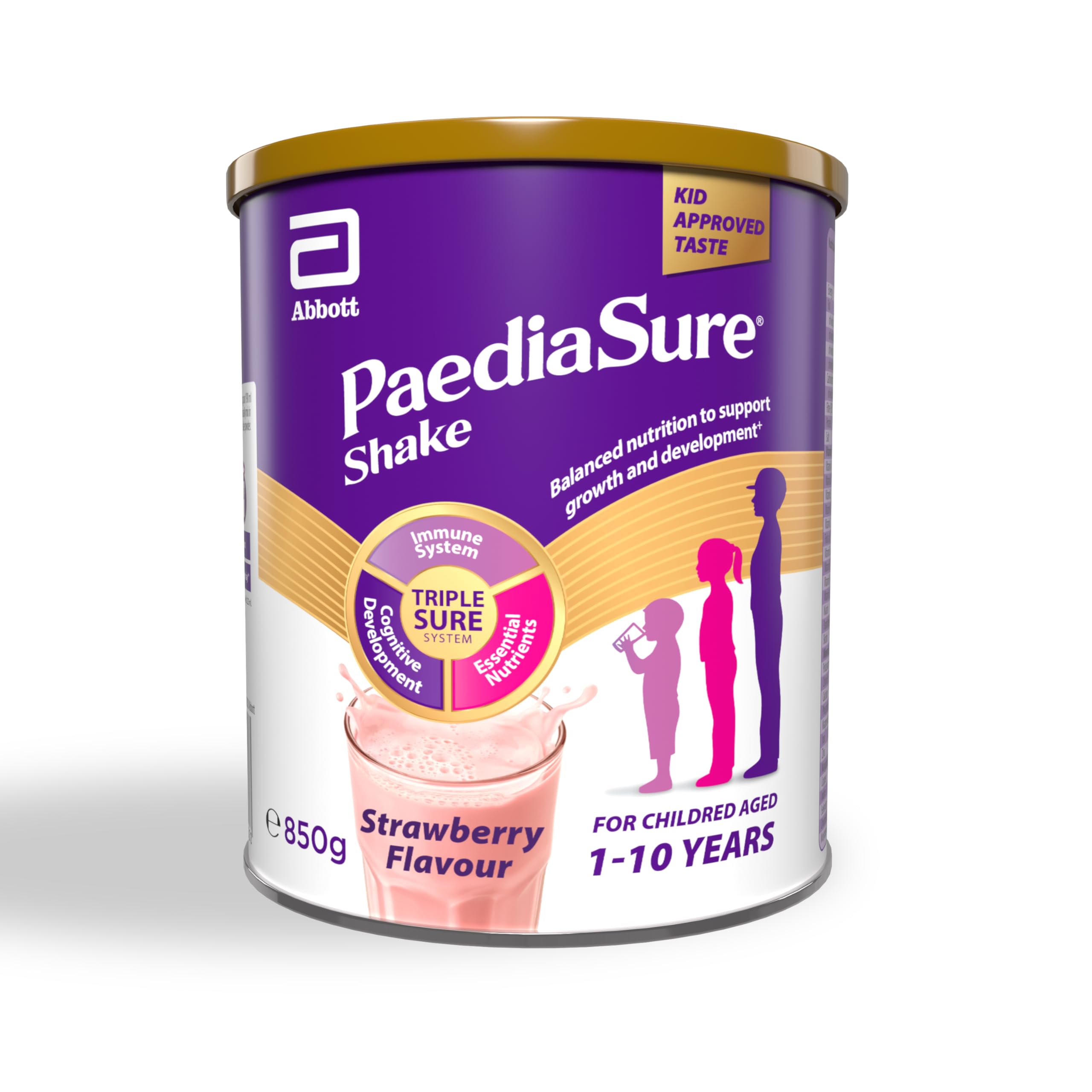 PaediaSure Shake – Strawberry Flavour – 850g – Balanced Nutritional Supplement Drink – Multivitamin for Kids – With Protein, Carbohydrates & Minerals – Supports Growth & Development – Vegetarian