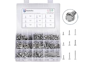 Goobetter 400PCS Stainless Steel Self Tapping Screws for Metal & Sheet Metal - #8/#10/#12 Self Drilling Screw Assortment Kit, Hex Washer Head | Corrosion Resistant, Multi-Purpose Fasteners