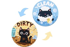 2pcs Cat Cleaning Washing Machine Magnet, Cute Cartoon Double Sided Reversible Clean Dirty Flip Magnetic Sign for Kitchen Dis