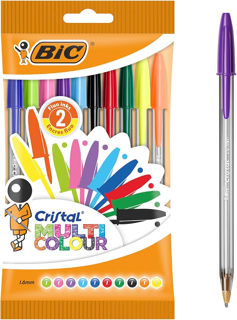 BIC Crystal Multicolour Pen Bag Pack Of 10 Multicoloured 0.6 mm 10 Colours
