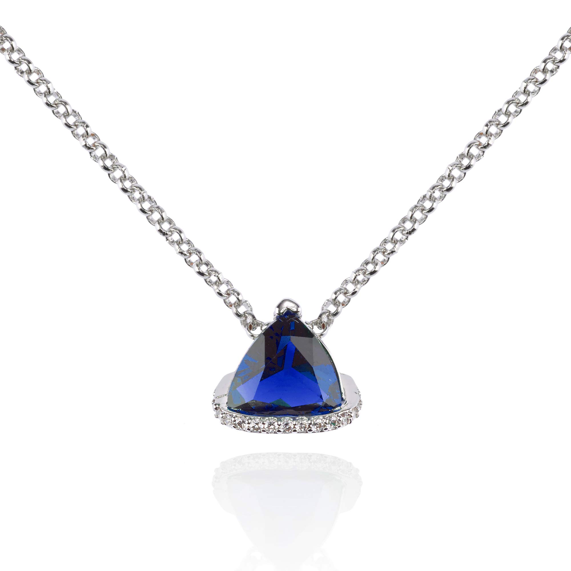 namana Triangle Blue Pendant Necklace for Women. Pendant Necklace for Women with a Blue Trillion Shaped CZ Gemstone. Coloured Gemstone Necklaces for Women with Gift Box.