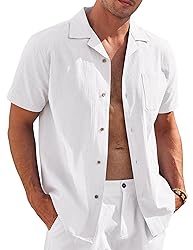 COOFANDY Mens Short Sleeve Button Down Shirts Linen