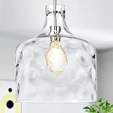 CATINER Extra Large 16" Vintage Farmhouse Pendant Light – Hand-Blown Clear Hammered Glass Shade, Adjustable Chain Hanging Lig