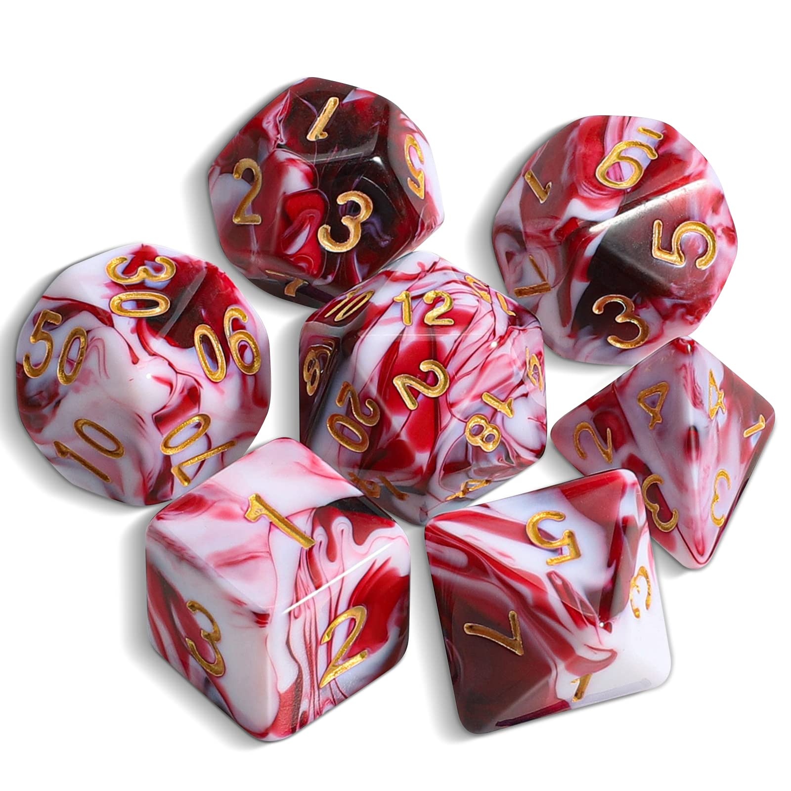 QMAY DND Dice Polyhedral Dice Set - 7 Pieces for Dungeon and Dragons MTG RPG D&D D20, D12, D10, D%, D8, D6, D4 (Red Mixed White)