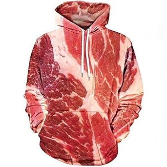 TWIFER Unisex 3D Printed Raw Fleisch Pullover Langarm mit Kapuze Sweatshirt Bluse