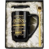 Doublewhale Boss Gifts - Best Bosses Day Gifts for Men Women - Funny Office Christmas Appreciation Gift for Boss Lady, Manager, Leader Female Male Birthday, Large 18 Oz Metal Glaze Ceramic Mug