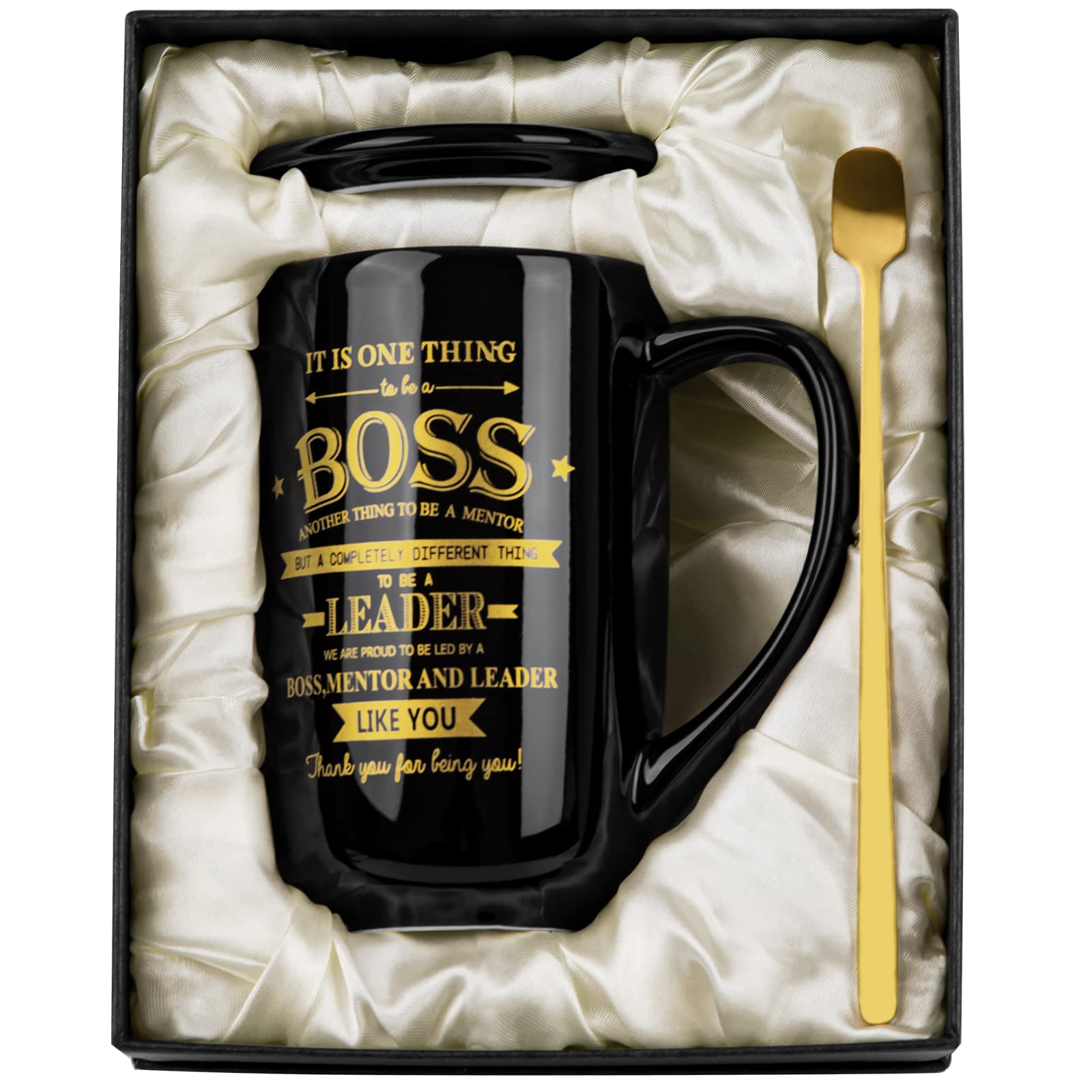 ALBISS Funny Boss Gifts for Your Boss Men Women, Best Boss Mug - Christmas Thank You Appreciation Secret Santa Gift for Leader Manager, Birthday, Farewell, 18Oz Large Black Ceramic Coffee Cup, Boxed