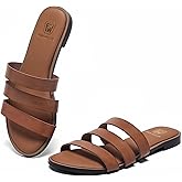 Women's Flat Sandals Dressy Open Toe Round Toe Slide Sandals Comfortable Casual Beach Slip on Slippers for Summer
