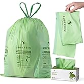 SUPERBIO 13 Gallon Compostable Drawstring Kitchen Waste Bag, 30 Count | 49.2 Liter, 1 Mil, Heavy Duty Food Scrap Bags, BPI, S
