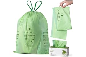 SUPERBIO 13 Gallon Compostable Drawstring Kitchen Waste Bag, 49.2 Liter, 30 Count,1 Mil, Heavy Duty Food Scrap Bags, BPI, Seedling and OK compost INDUSTRIAL