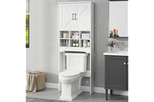 Befrases Over The Toilet Storage Cabinet with 2 Doors Storage Cabinet, Bathroom Storage Cabinet with Adjustable Storage Compartments, Suitable for Bathroom, Laundry Room, Small Spaces, White
