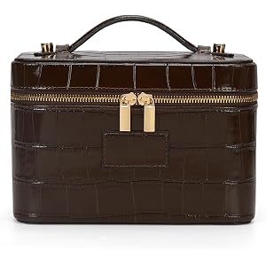 HiTotes Makeup Bag Crocodile Vanity Case for Women Travel Cosmetic Bag Leather Toiletry Bags Makeup Organizer Case