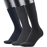 COTTON DAY Men's Premium Soft Combed Cotton Trouser Dress Socks Seamless Toe Black Navy Blue Striped