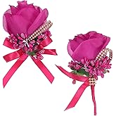 uxcell Wrist Corsage and Boutonnieres Set Handmade Corsages for Wedding, Rose Red