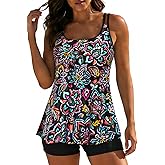 Women Tankini Swimsuit with Shorts - Flowy Two Piece Swimsuits Tummy Control Bathing Suits 2025 Swimwear