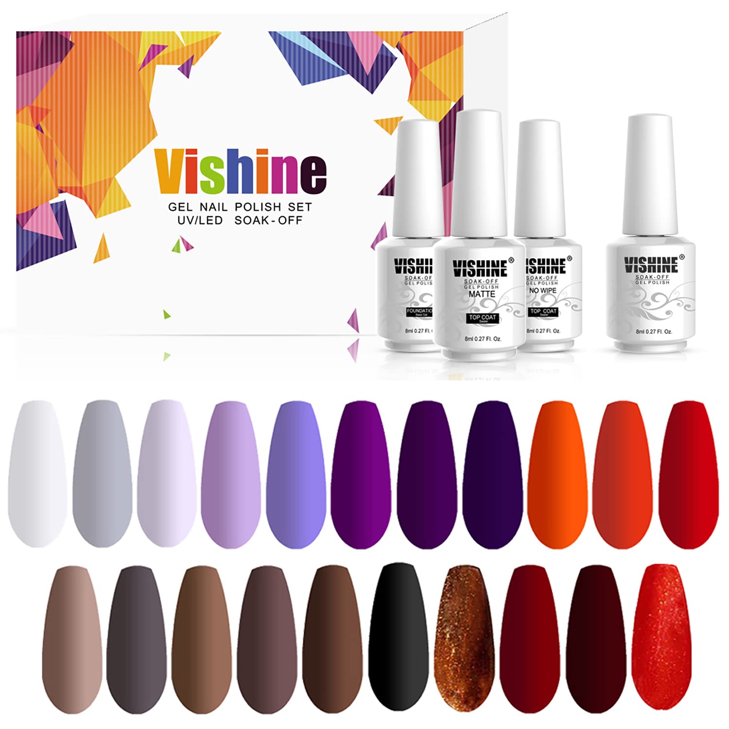 Vishine 24PCS Nail Gel Polish Set Red Purple Brown Nude Classic Color Serie Soak Off UV LED Varnish Beauty Nail Art Long-Lasting 8ml