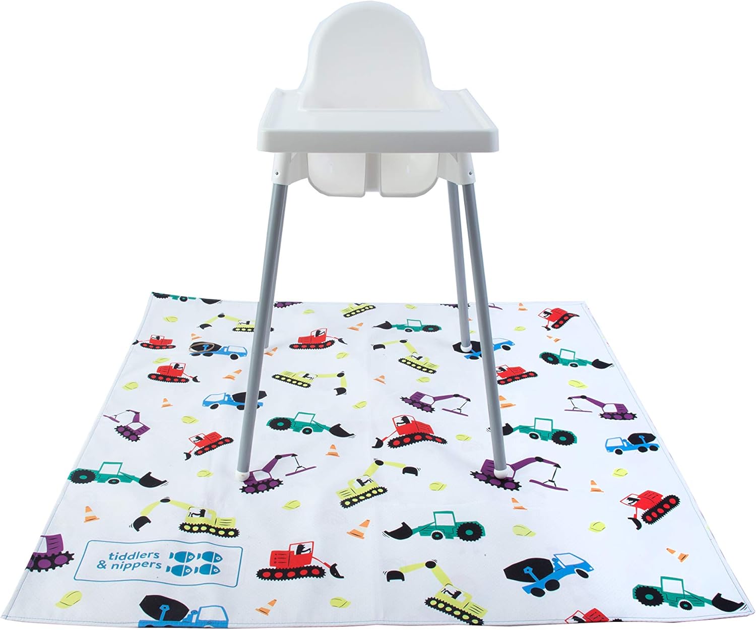 Tiddlers & Nippers Large 130cm x 130cm Reusable Splash Splat Mat, Diggers & Lorries, 130x130 cm (Pack of 1)