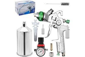 NIKUJUGA HVLP Spray Gun 2.5mm HVLP Gravity Feed Spray Gun Kit with Regulator Paint Primer Metal Flake 1L 1.4mm/2.5mm Stainless Steel Needle and Nozzle Set