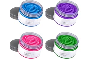 JEBOUSIKE Temporary Hair Color Wax, Hair Color Dye Gift for Girls Kids Age 4 5 6 7 8 9 10+, 4 Color Men&Women Hair Styling Clays 4.23oz Strong Hold Pomade for Birthday Christmas Cosplay(Green+Purple+Pink+Blue)
