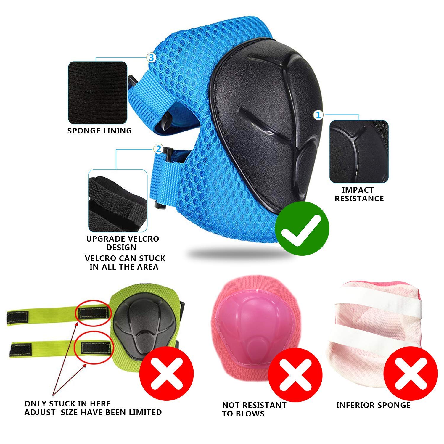 Knee Pads for Kids Knee Pads and Elbow Pads Toddler Protective Gear Set Kids Elbow Pads and Knee Pads for Girls Boys with Wrist Guards 3 in 1 for Skating Cycling Bike Rollerblading Scooter
