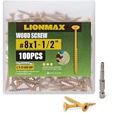 LIONMAX Wood Screws 1-1/2 Inch, Deck Screws #8 x 1-1/2", 100 PCS, Tan | Rust Resistant, Epoxy Coated, Exterior Wood Screws for Outdoor Fence/Frame, Torx/Star Drive, Coarse Thread, T25 Bit Included