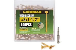 LIONMAX Wood Screws 1-1/2 Inch, Deck Screws #8 x 1-1/2", 100 PCS, Rust Resistant, Epoxy Coated, Exterior Wood Screw, Outdoor Decking Screws, Torx/Star Drive Head, T25 Star Bit Included, Tan