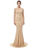 Sarahrbidal Women's Formal Sequin Mermaid Prom Dresses Long Sleeve Formal Tulle Evening Gowns