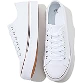 FRACORA Womens White Black Canvas Sneakers Low Top Canvas Shoes for Women Tennis Shoes