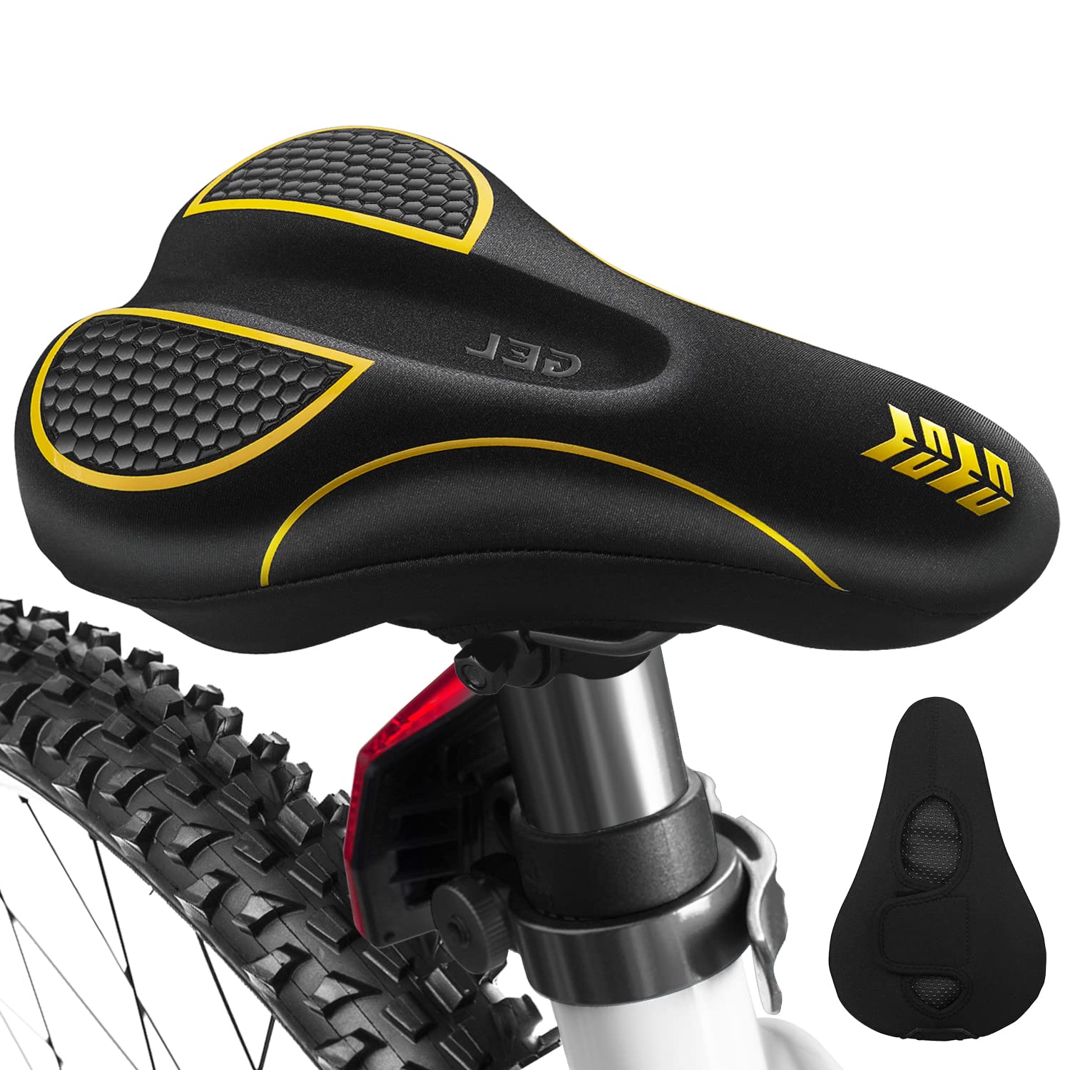 Gel Bike Seat Cover Padded for Women&Men, MSDADA Soft Exercise Bike Seat Cushion, Non-Slip Waterproof Gel Bicycle Seat Cover for Bike, Velcro Bike Saddle Cushion for Outdoor Indoor Cycling(Yellow)