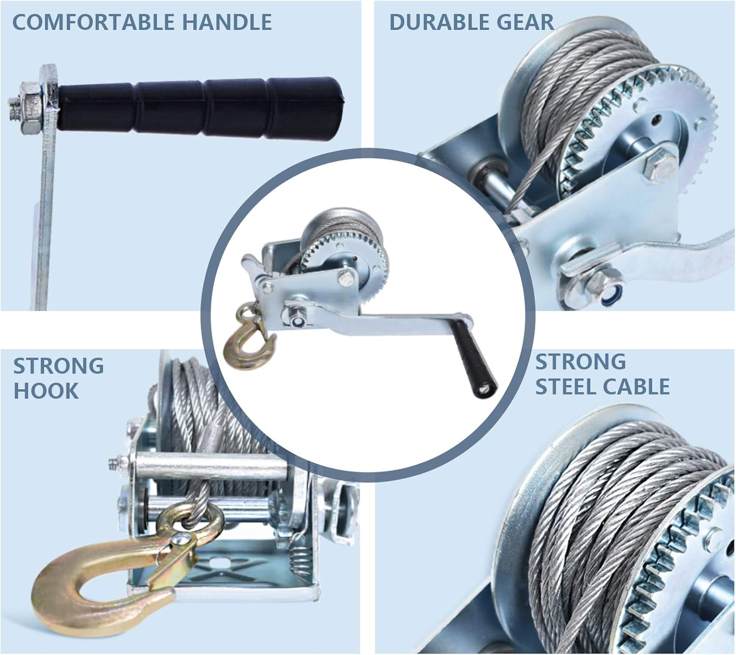 TJHSM Hand Winch - 600 Lbs Heavy Duty Hand Winch Boat Trailer Winch Portable Manual Winch with 26 FT Steel Cable Two-Way Ratchet ATV/UTV Winch Towing Winches for Trucks Trailering Boats: Home Improvement