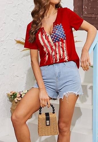 American Flag T-Shirts For Women - Patriotic 4th Of July Graphic Tees Summer Casual Tops