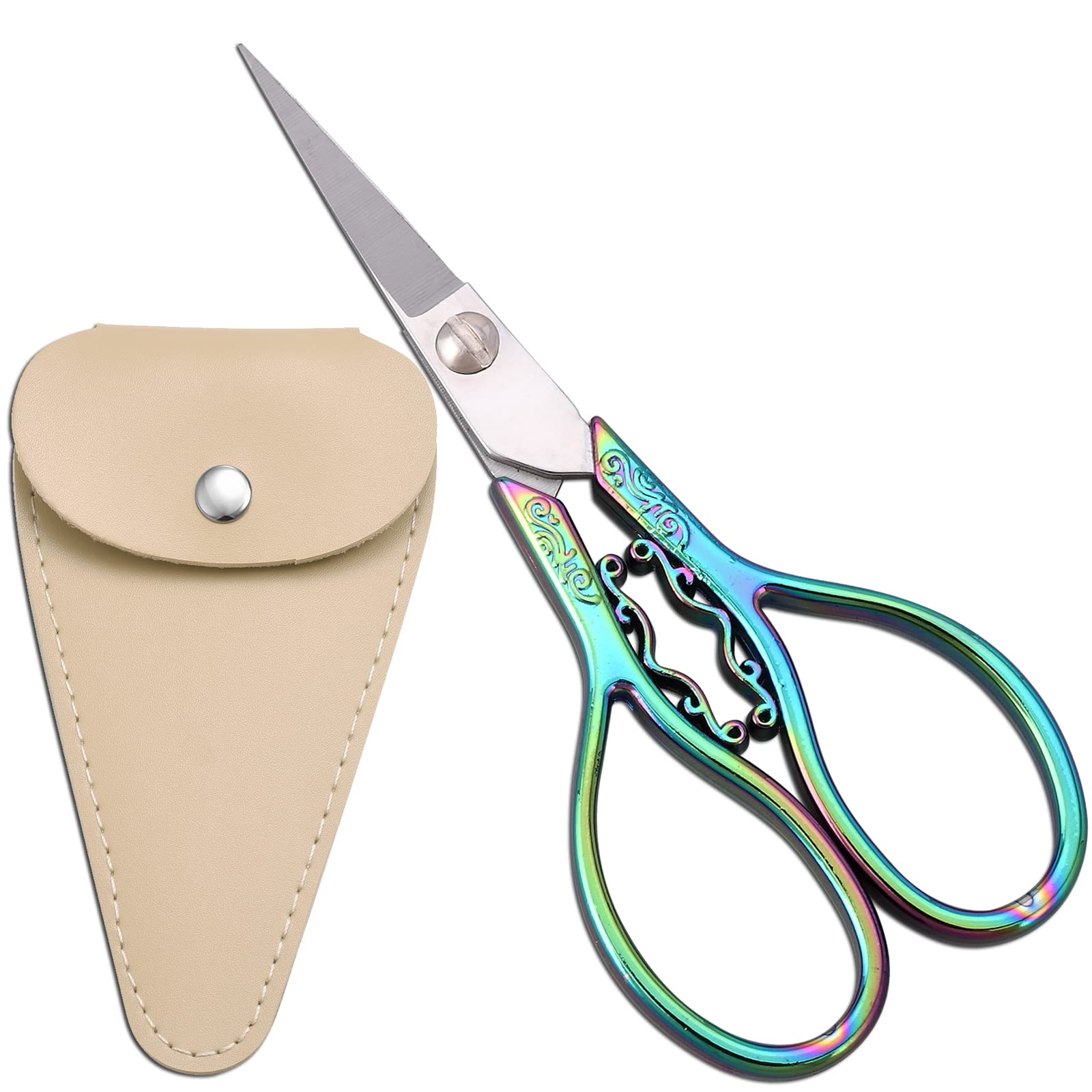 HITOPTY Small Precision Detail Scissors, 4.3in Sharp Pointed Tip Vintage Embroidery Shears W/Sheath for Craft, Sewing, Cross Stitch, Artwork, Thread Cutting
