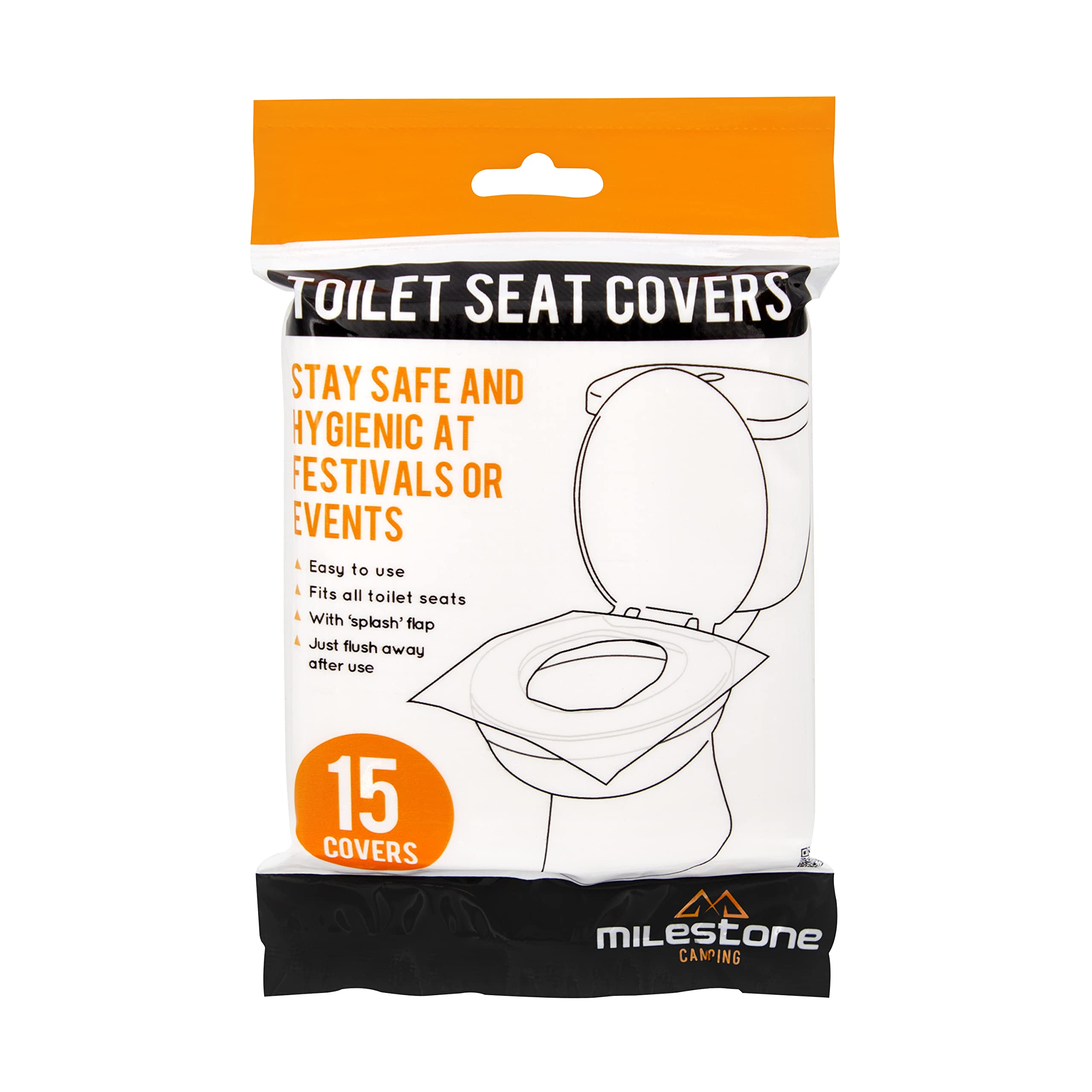 Milestone Camping 25140 Disposable Toilet Seat Covers/Pack Of 15 / Unisex/Hygienic, Compact and Discreet/Ideal for Camping Trips, Days Out and Festivals