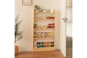 Baveke Kids Bookshelf, 5 Tier Shelves Behind The Door Book Shelf Storage, Children's Solid Wood Bookcase Space- Saving, Wall 
