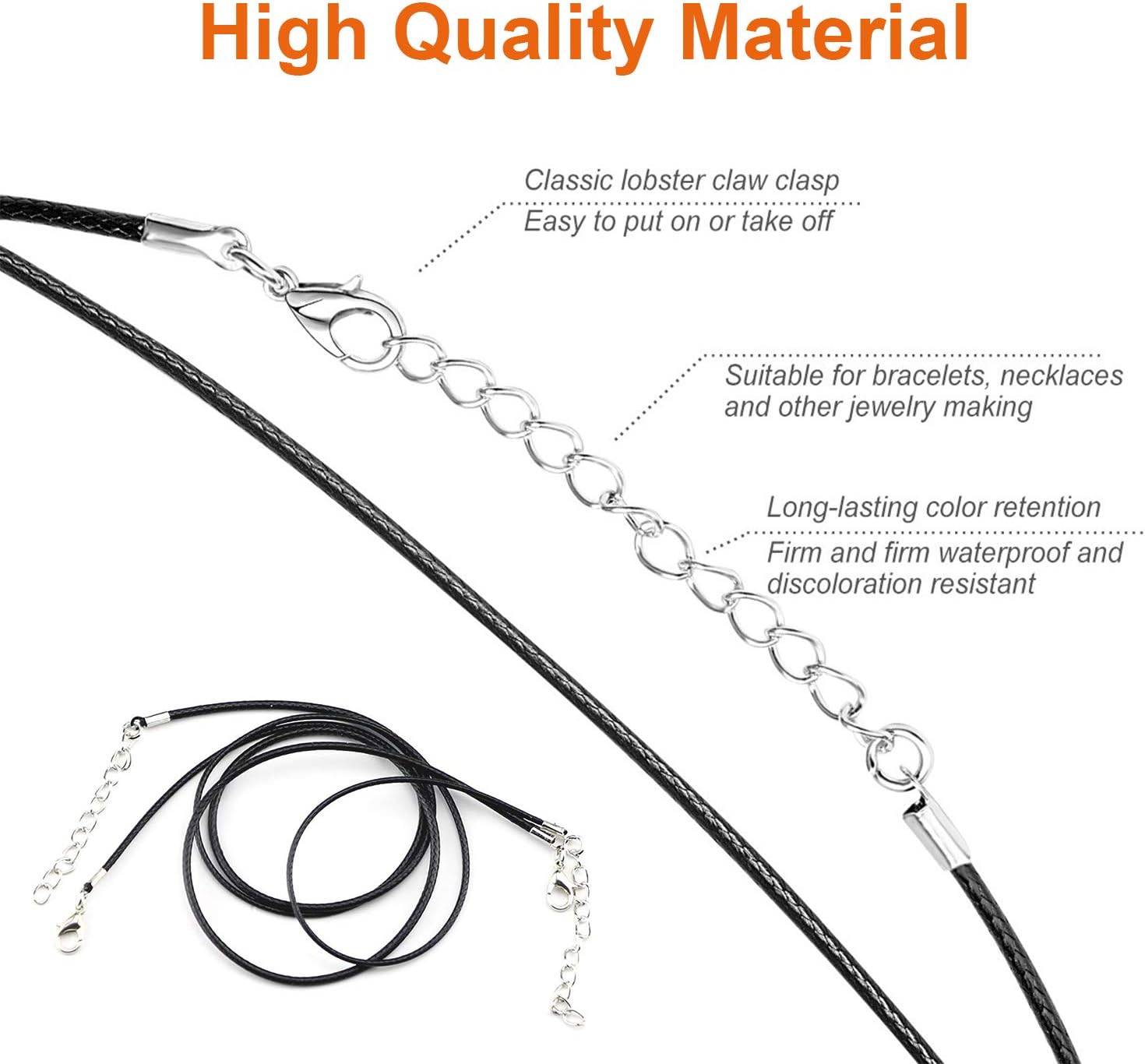 EuTengHao 120Pcs Black Waxed Necklace Cord with Lobster Clasp Bulk for Bracelet Making Necklaces Jewelry Making Supplies Accessories (20 inches Long and 1.5mm Width) - Image 5