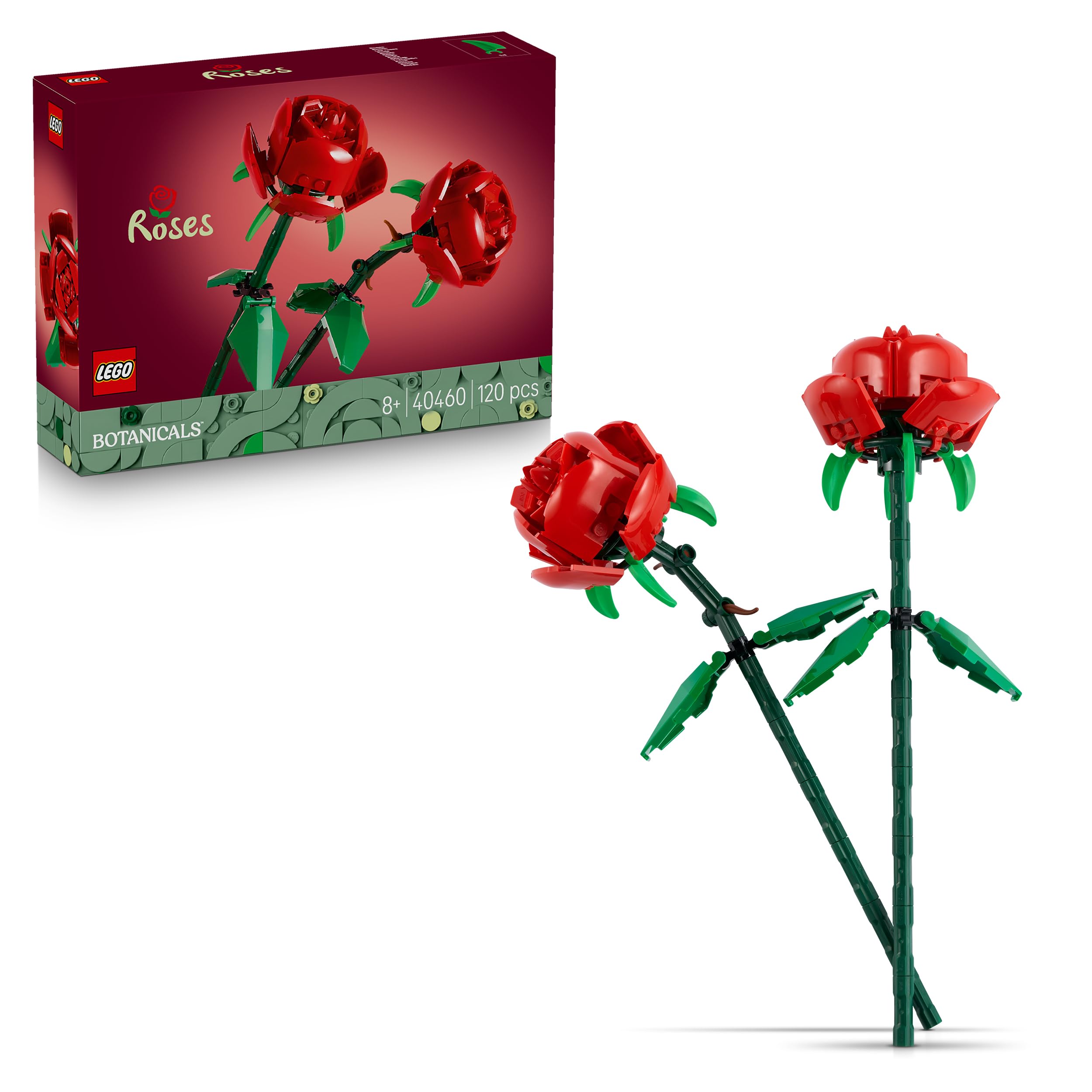 LEGO Botanicals Rosen - Kunstblumen Set - Geschenk zum Muttertag - Schreibtischdeko oder Blumendeko - Modellbau für Frauen und Männer - 40460