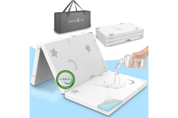 Home4me Pack and Play Mattress, 38" x 26" x 2.4", Portable, Trifold, Waterproof, Dual Sided (Firm & Soft) Mini Crib Mattress,