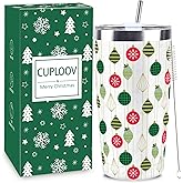Christmas Gifts for Women 2025, 20 oz White Stainless Steel Christmas Coffee Tumblers with Lid and Straw, Insulated Coffee Travel Mug, Best Xmas Themed Gifts for Women Men Girls Teachers Coworkers